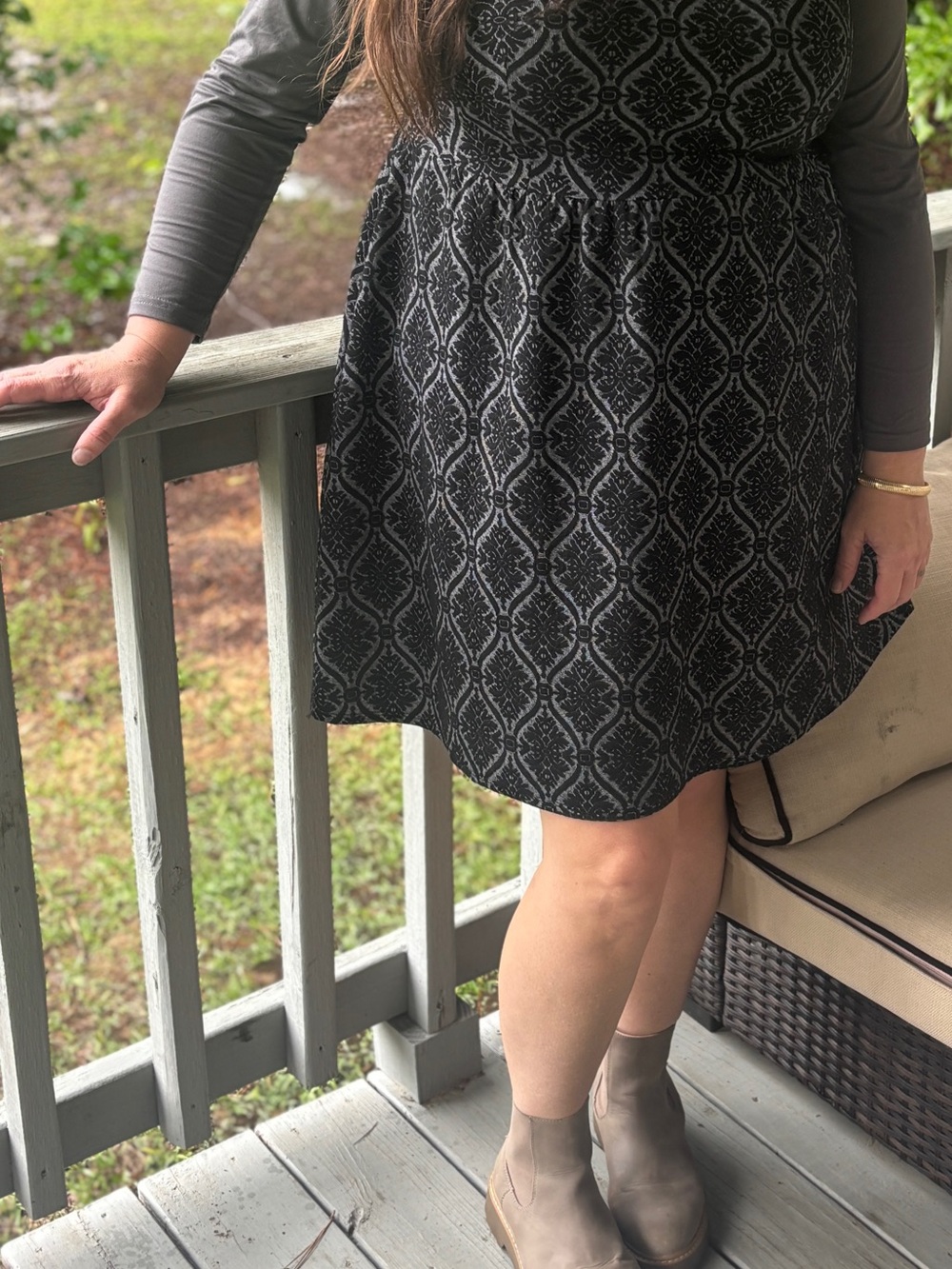 Maurices 0 Plus Black & Gray Flocked Velvet Fit & Flare Dress 12W/14W